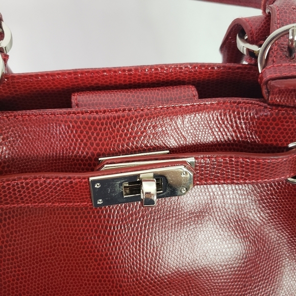 Vintage Muska Made In Italy red pebbled leather hobo satchel turn lock - Picture 9 of 12